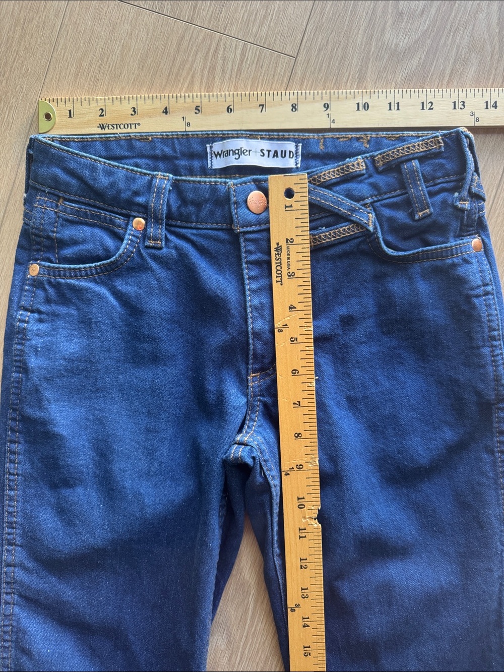 STAUD x Wrangler Denim The Bikini Jean Dark Rinse Size 25 X 34 - Picture 16 of 16